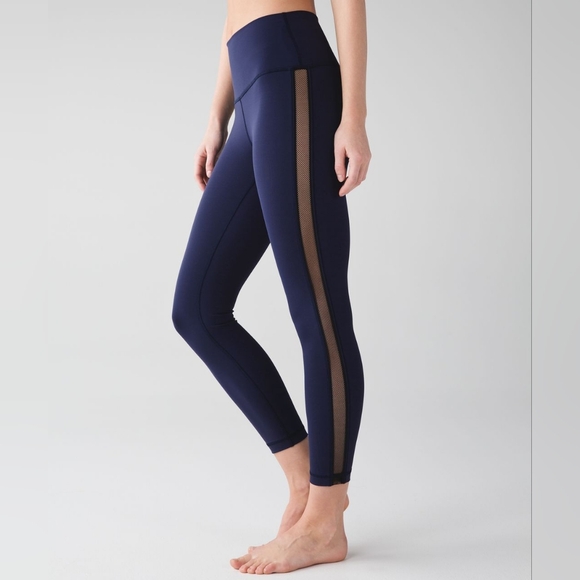 Lululemon High Times Pant (Wing Mesh) Leggings Womens 4 Deep Navy Luxtreme Yoga - Picture 1 of 16